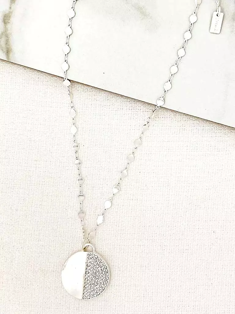 Envy Embellished Disc Necklace - Silver