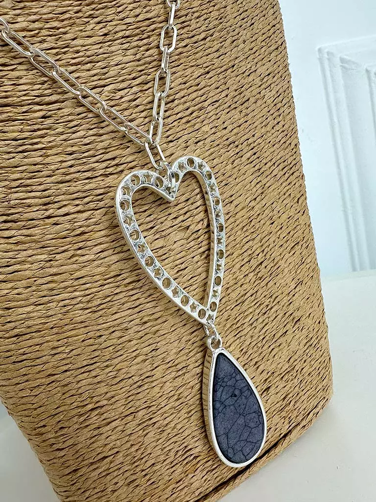 Envy Heart & Teardrop Pendant Necklace - Silver