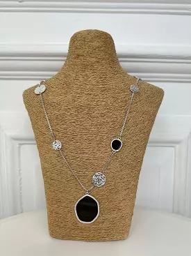 Envy Stain Glass & Coin Necklace - Silver