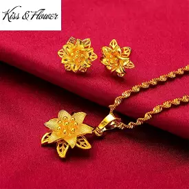 Fashion Women's Sweet 3 Pcs Necklace & Earrings & Ring Set Shell Flower Design Jewelry Set Accessory For Girl S4594882