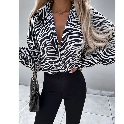 Fashion Zebra Polyester Chiffon Turndown Long Sleeve Regular Sleeve Blouse