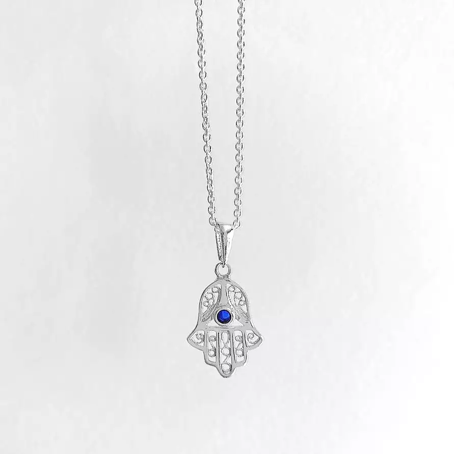 Filigree Hamsa Necklace - Silver