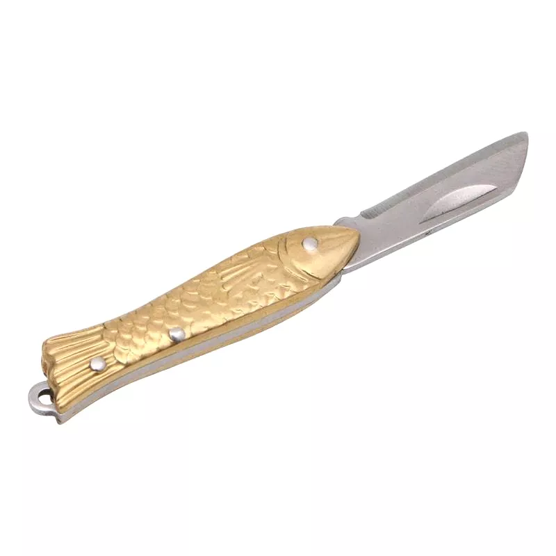 Fish-shape Keyring Pocket Keychain Tactical Small Folding Folder Knife Brass S 4442932