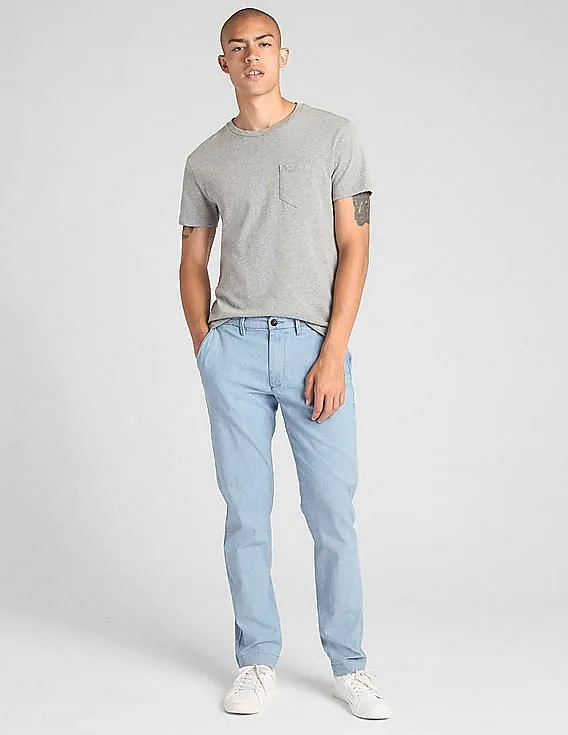 GAP Men Blue Wearlight Chambray Pants In Slim Fit With GapFlex