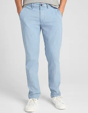 GAP Men Blue Wearlight Chambray Pants In Slim Fit With GapFlex