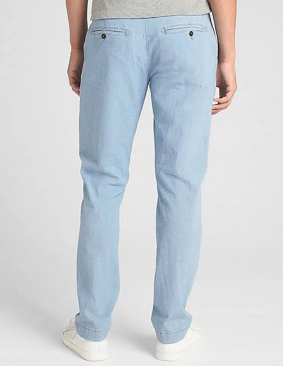 GAP Men Blue Wearlight Chambray Pants In Slim Fit With GapFlex