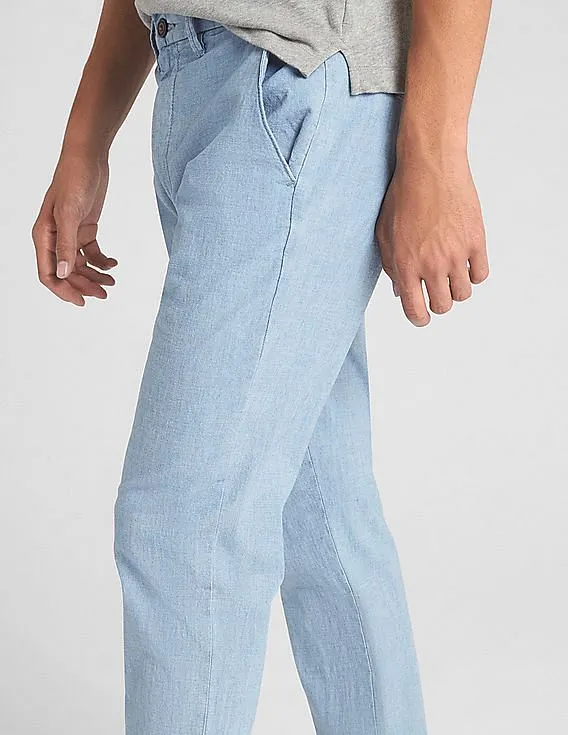 GAP Men Blue Wearlight Chambray Pants In Slim Fit With GapFlex