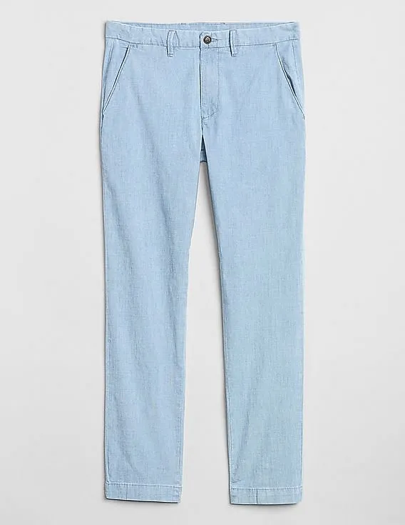 GAP Men Blue Wearlight Chambray Pants In Slim Fit With GapFlex