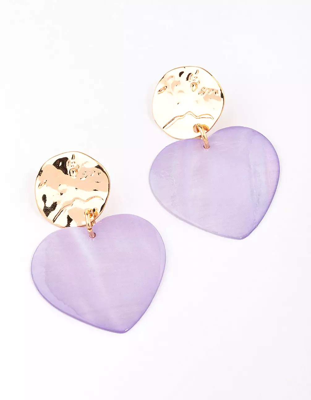 Gold & Lilac Iridescent Heart Drop Earrings