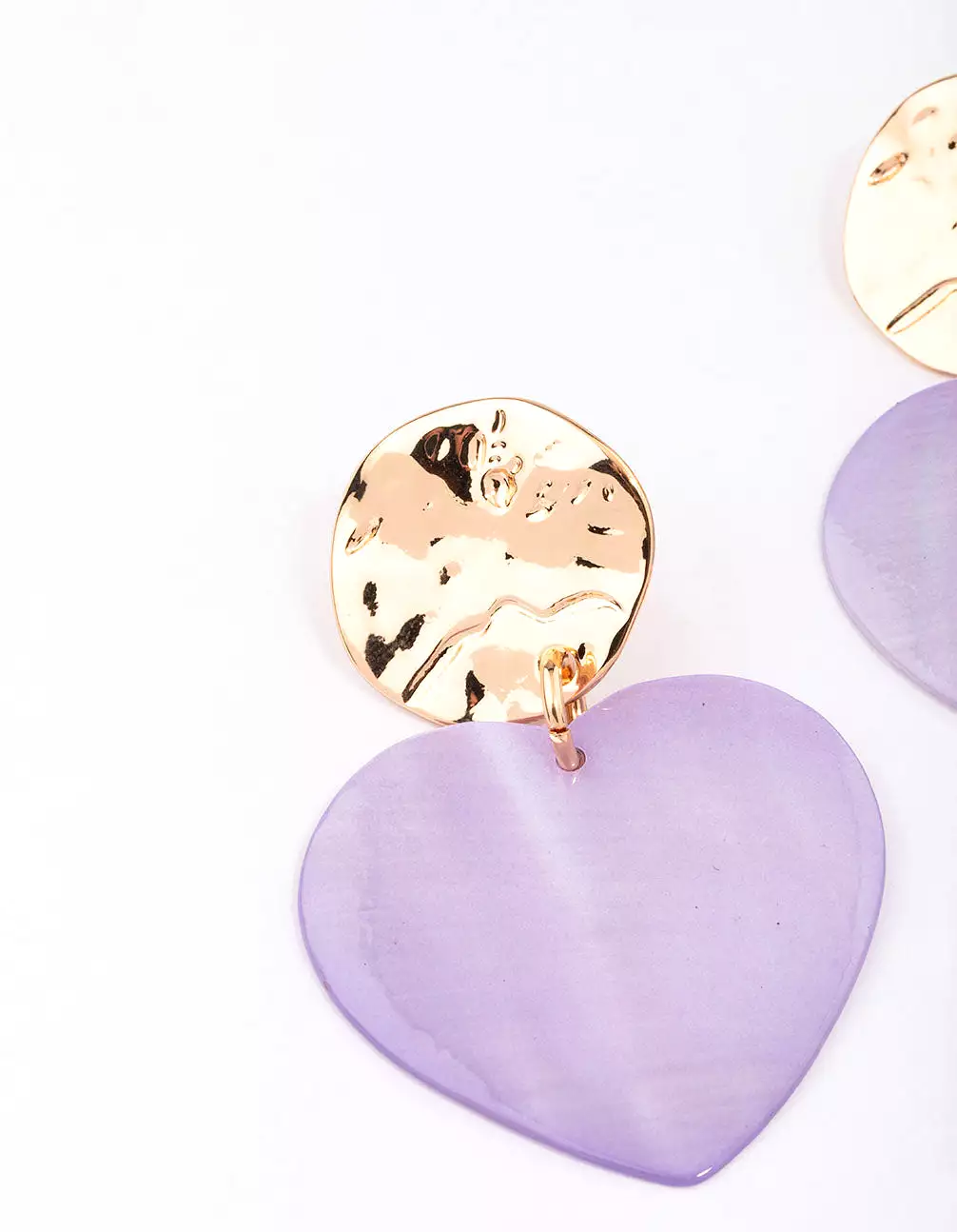 Gold & Lilac Iridescent Heart Drop Earrings