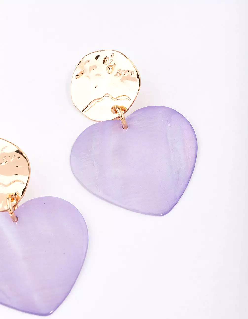 Gold & Lilac Iridescent Heart Drop Earrings