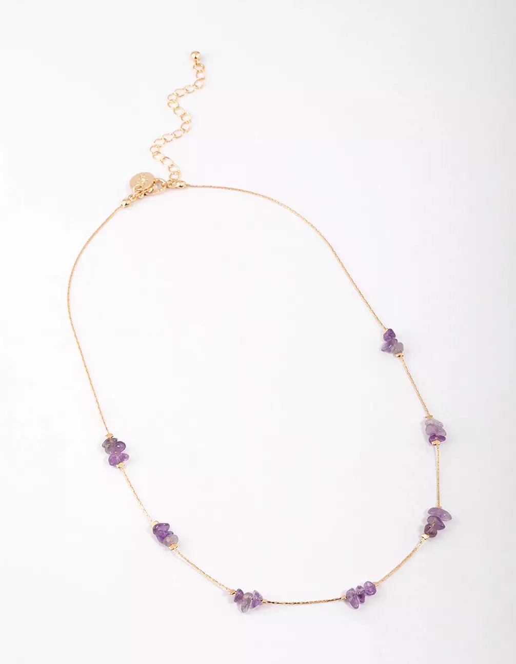 Gold Amethyst Mini Station Dainty Necklace