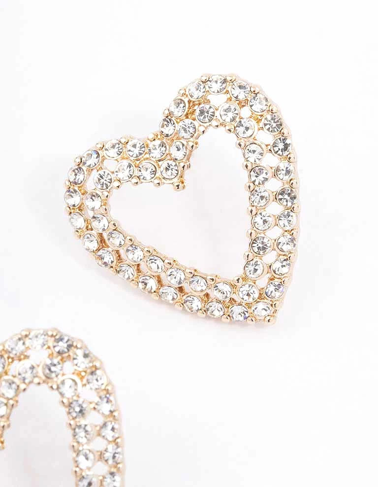 Gold Bling Heart Stud Earrings