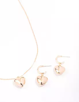 Gold Bold Heart Jewellery Set