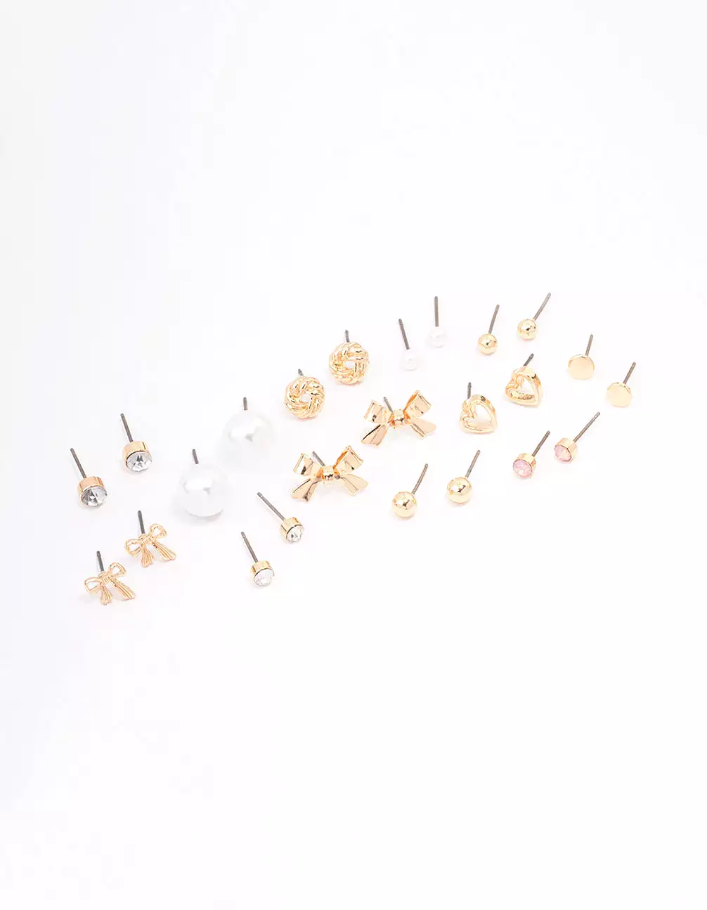 Gold Bow Pearl & Heart Earring 12-Pack