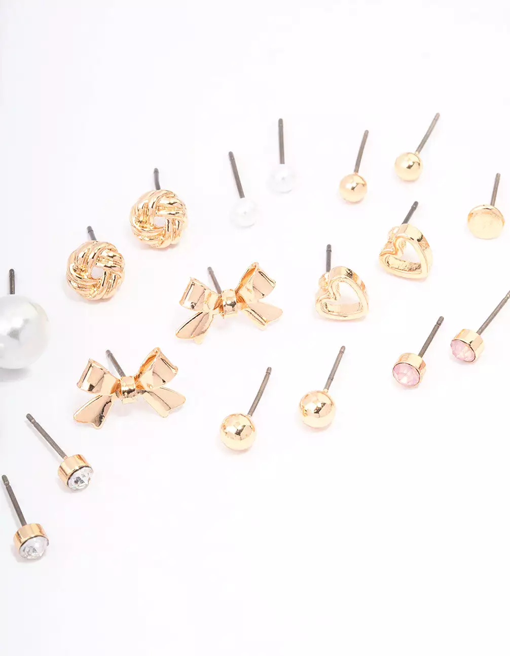 Gold Bow Pearl & Heart Earring 12-Pack