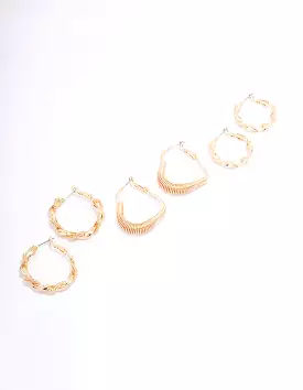 Gold Coil Heart Hoop Earring 3-Pack