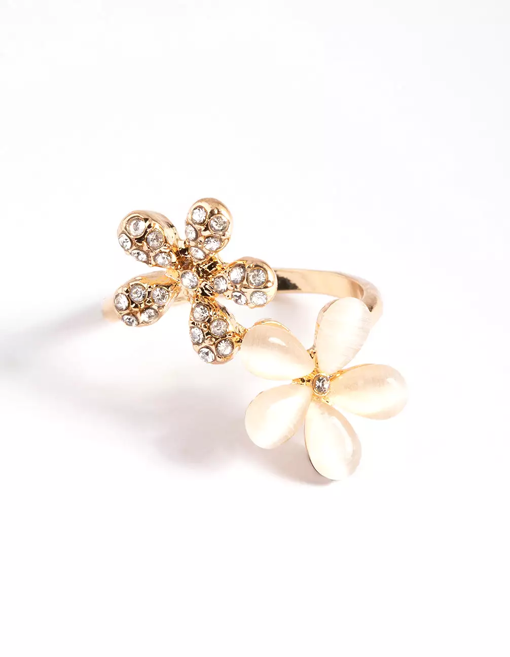 Gold Diamante & Cateye Flower Ring