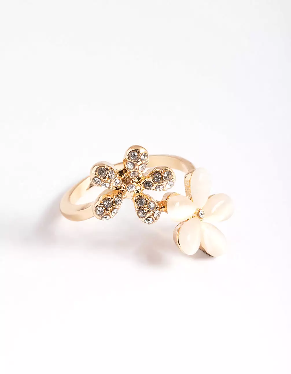 Gold Diamante & Cateye Flower Ring