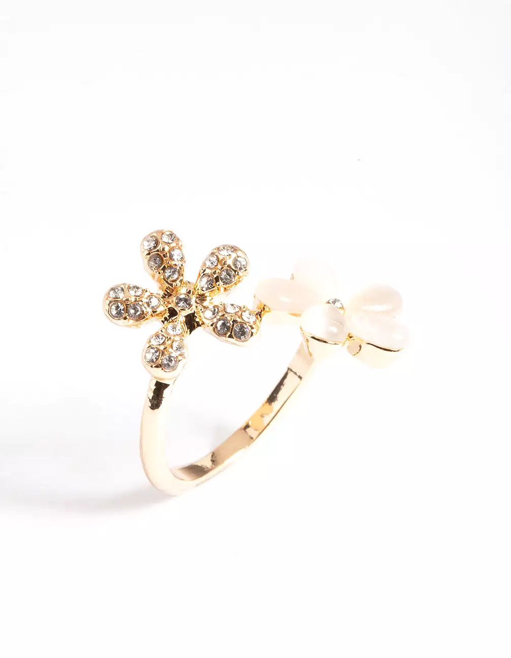 Gold Diamante & Cateye Flower Ring