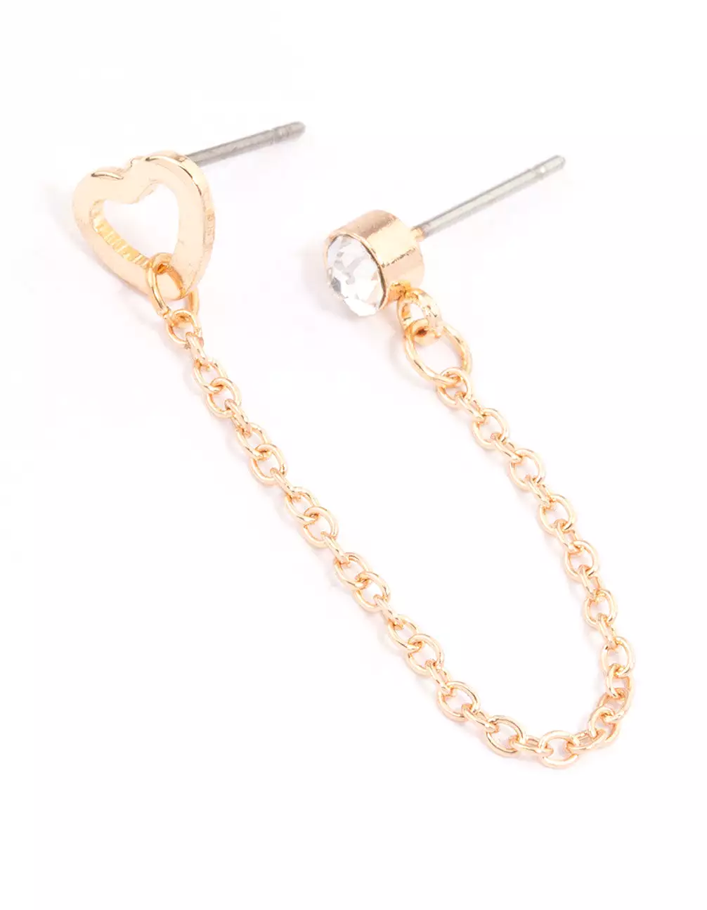 Gold Diamante & Heart Chain Earrings