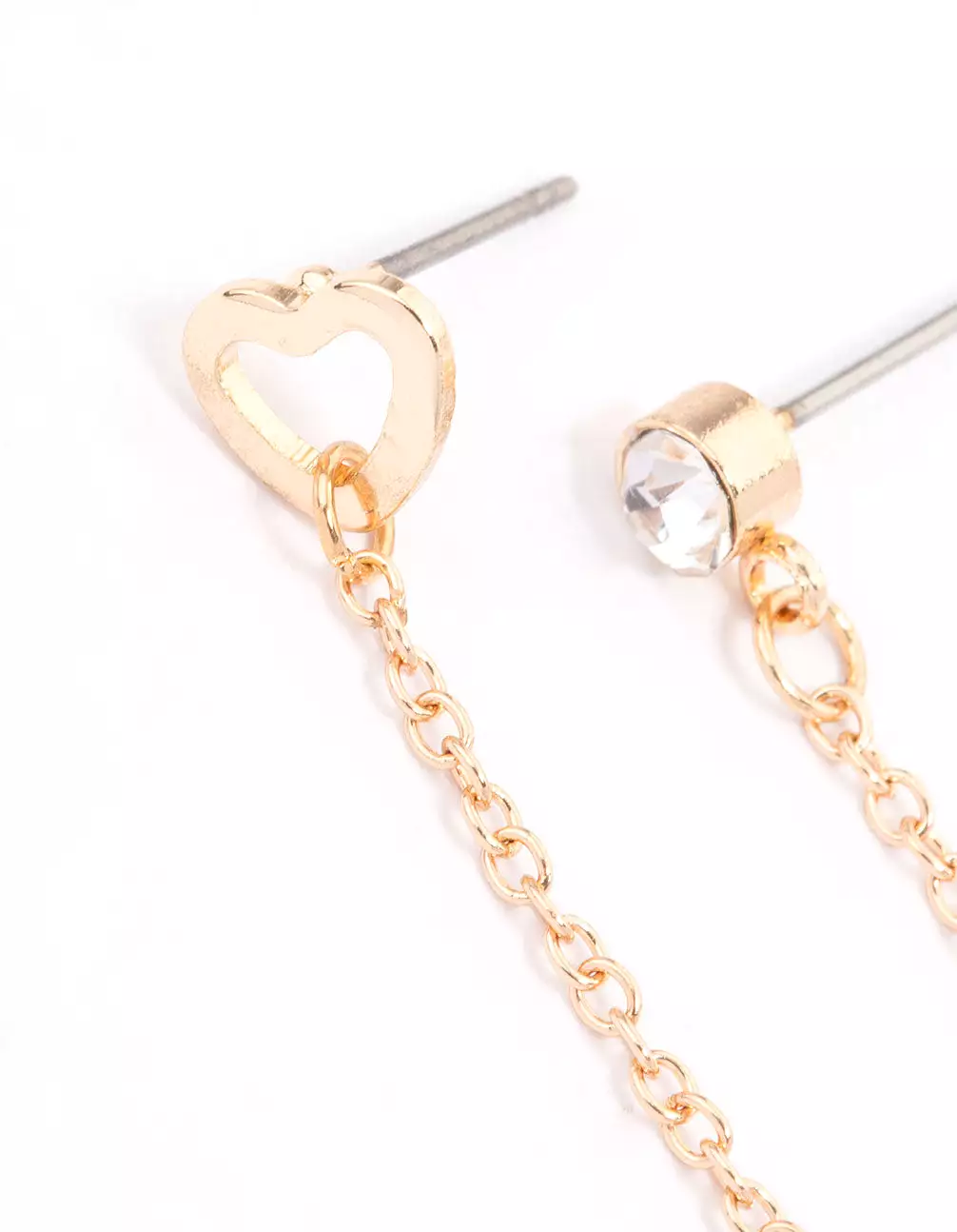 Gold Diamante & Heart Chain Earrings