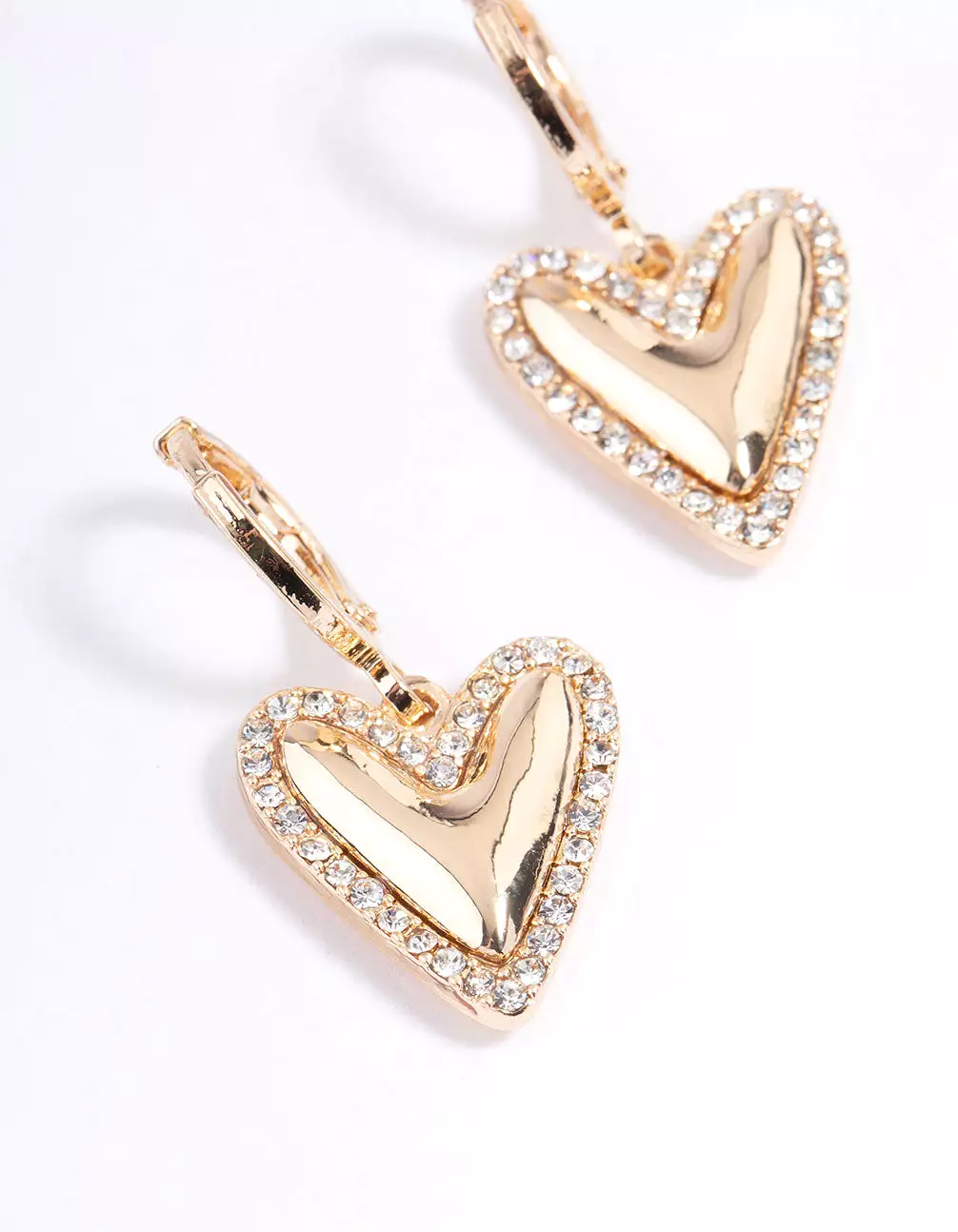 Gold Diamante Edge Heart Huggie Earrings