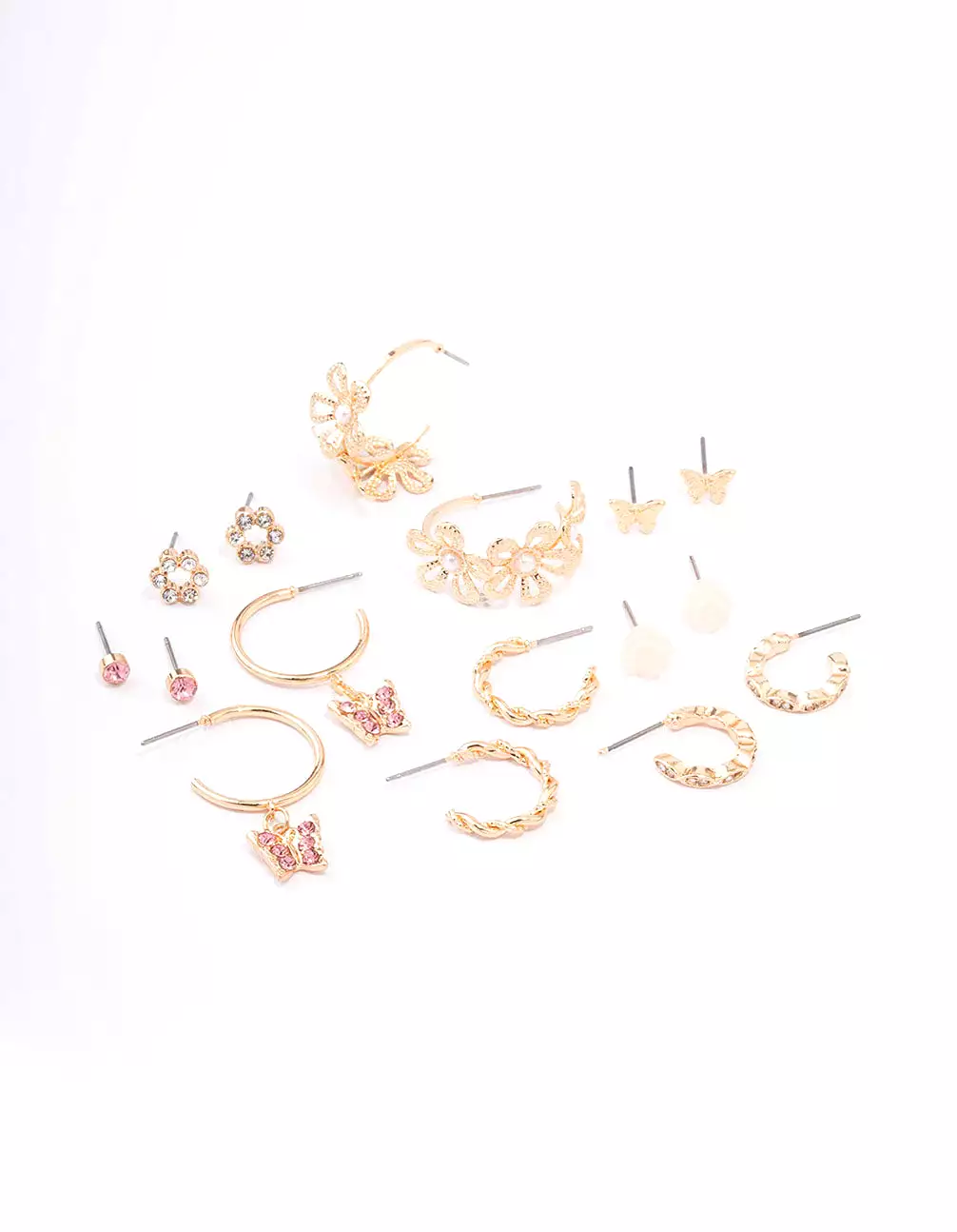 Gold Flower & Butterfly Earring 8-Pack