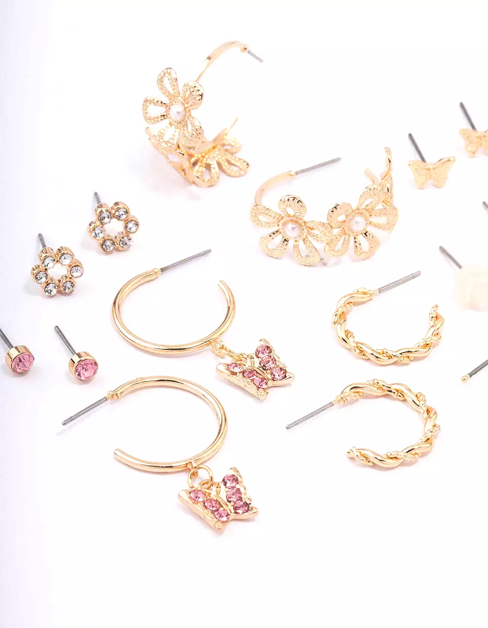 Gold Flower & Butterfly Earring 8-Pack