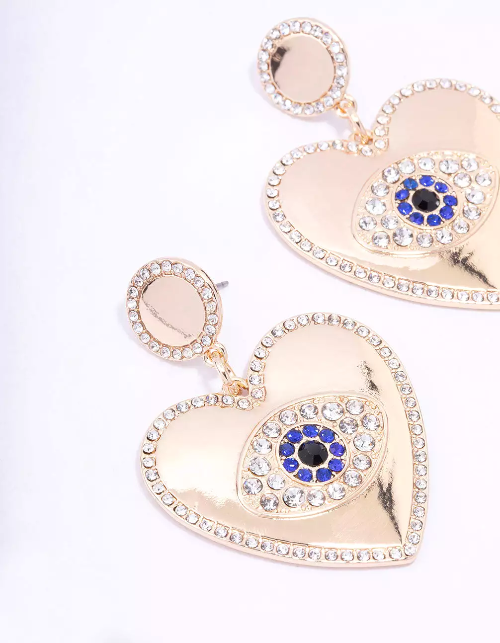 Gold Heart Diamante Eye Drop Earrings