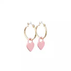 Gold Hoops with Pink Heart Earrings