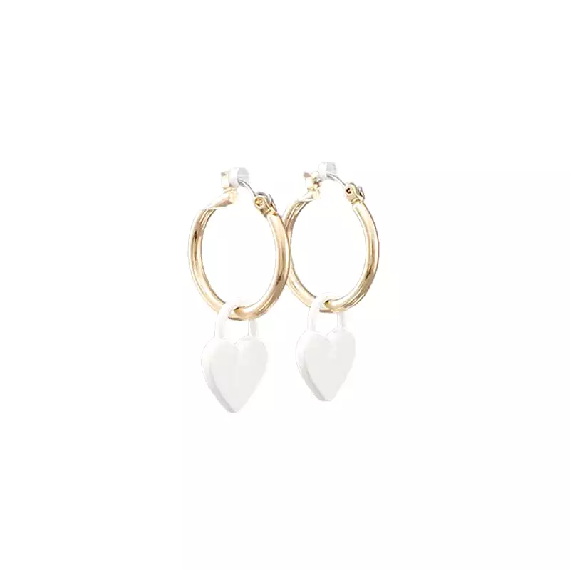 Gold Hoops with White Heart Earrings