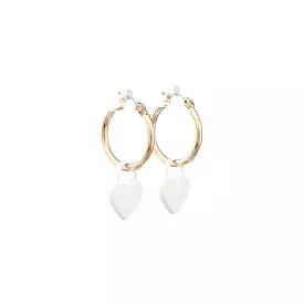 Gold Hoops with White Heart Earrings