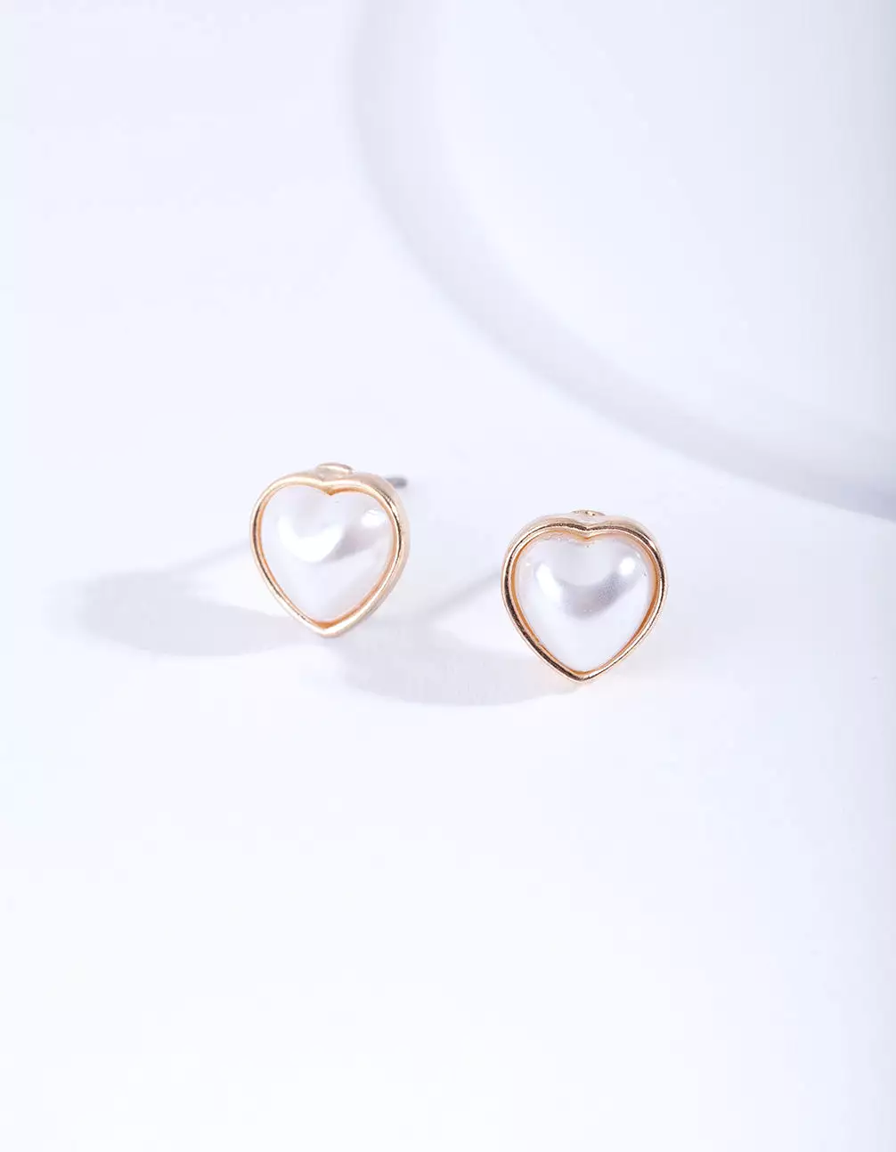 Gold Mini Pearl Heart Stud Earrings