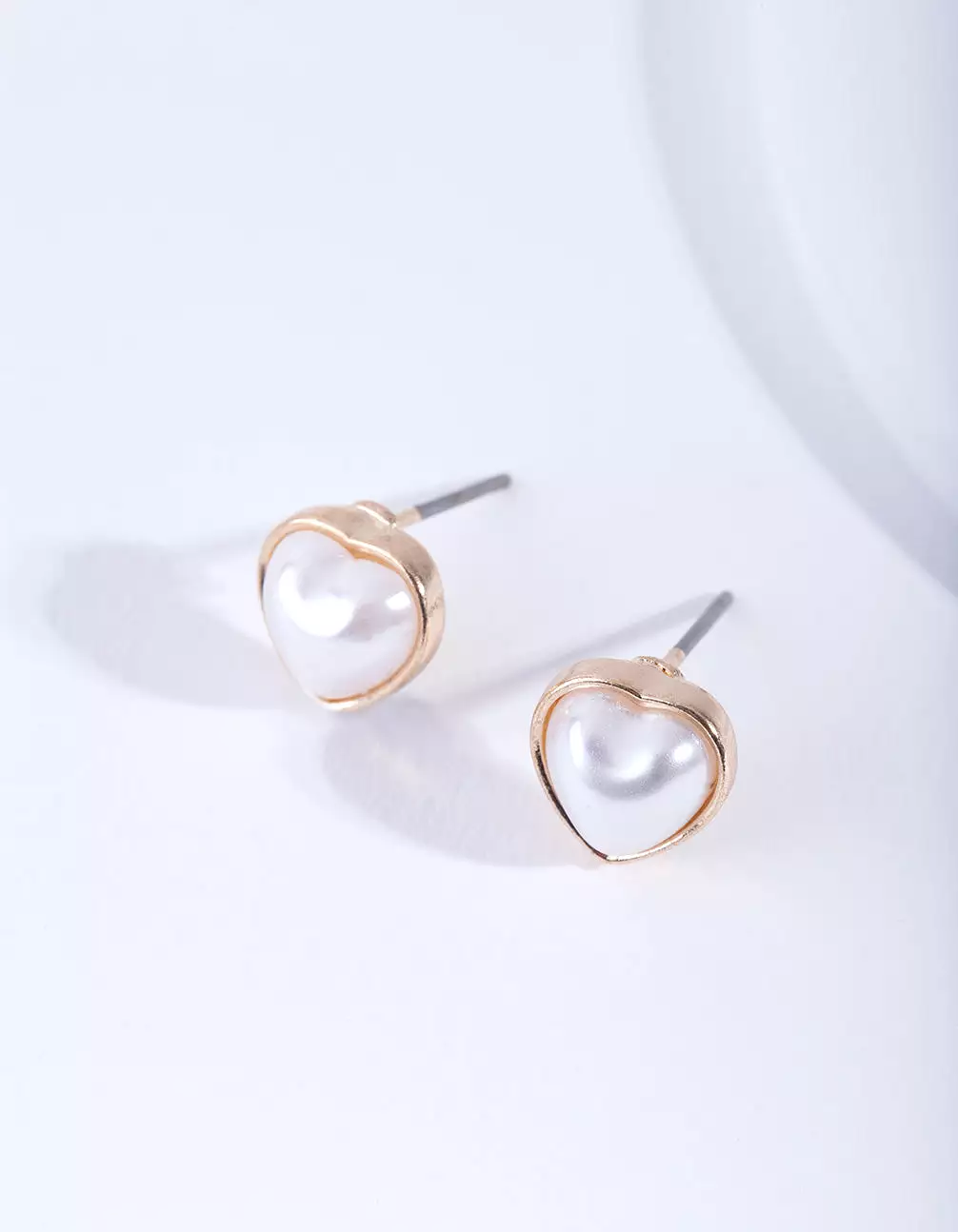 Gold Mini Pearl Heart Stud Earrings