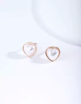 Gold Mini Pearl Heart Stud Earrings