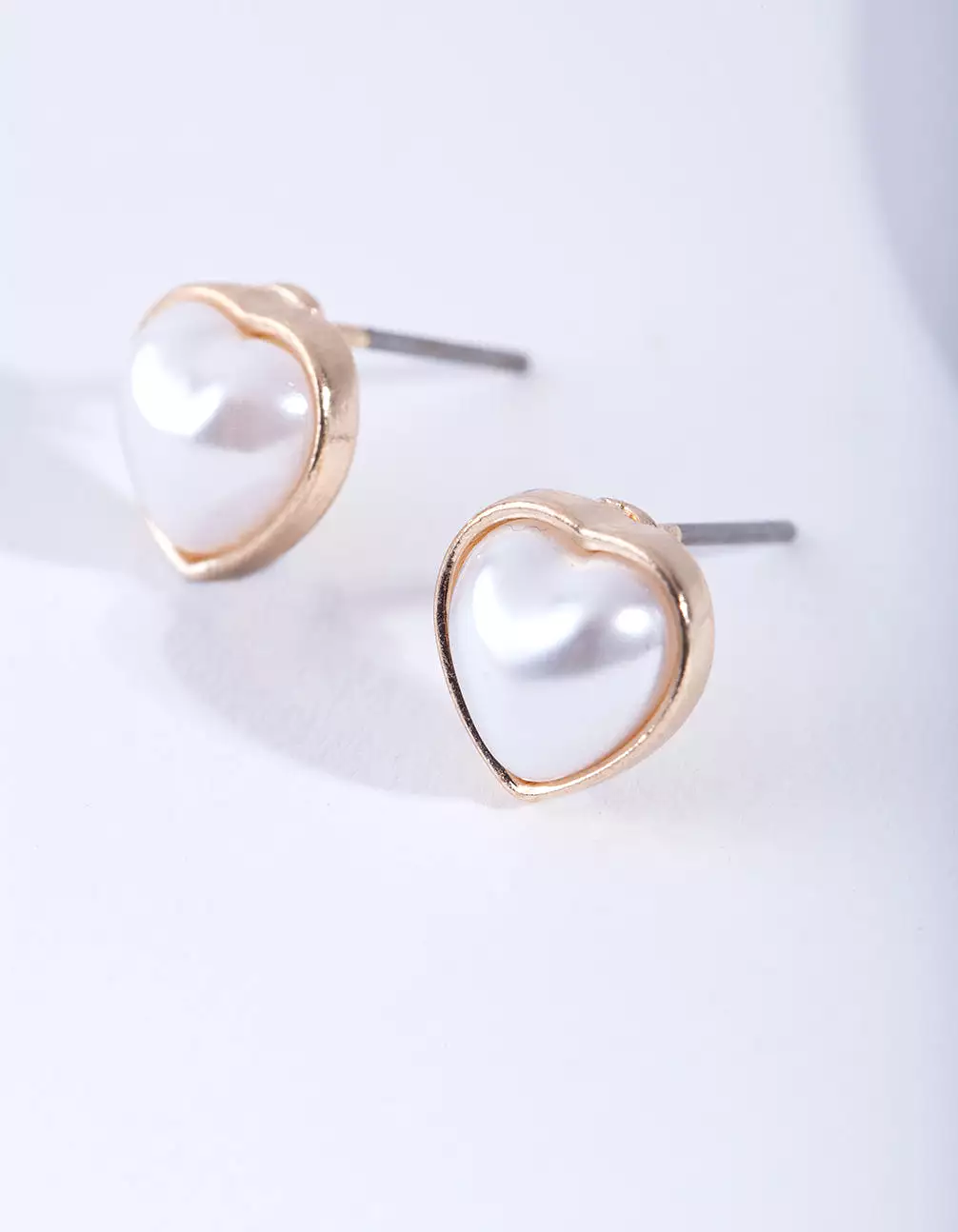 Gold Mini Pearl Heart Stud Earrings