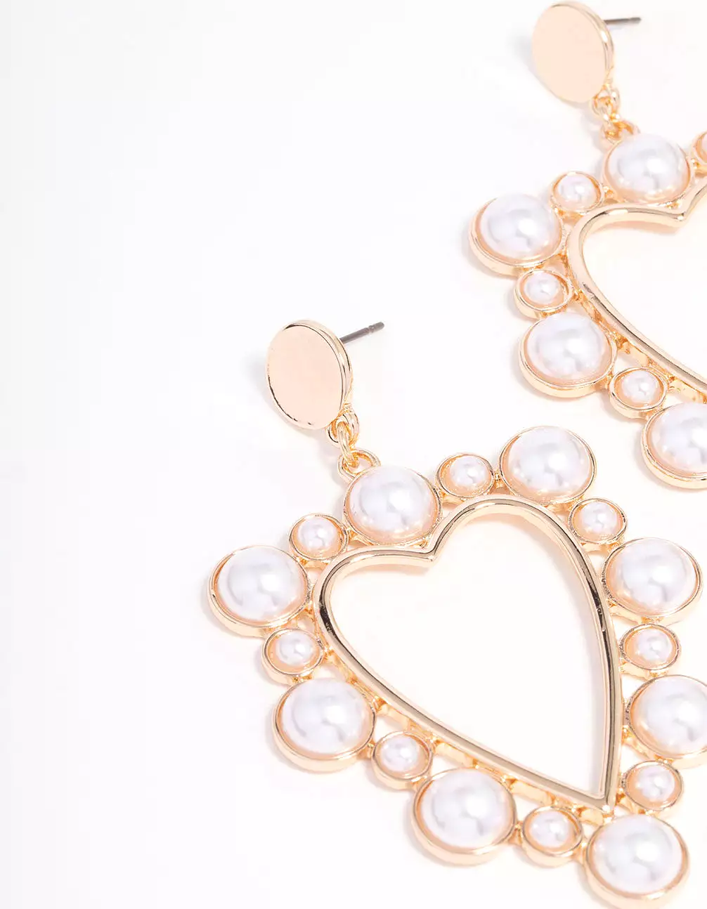 Gold Modern Pearl Heart Pearl Drop Earrings