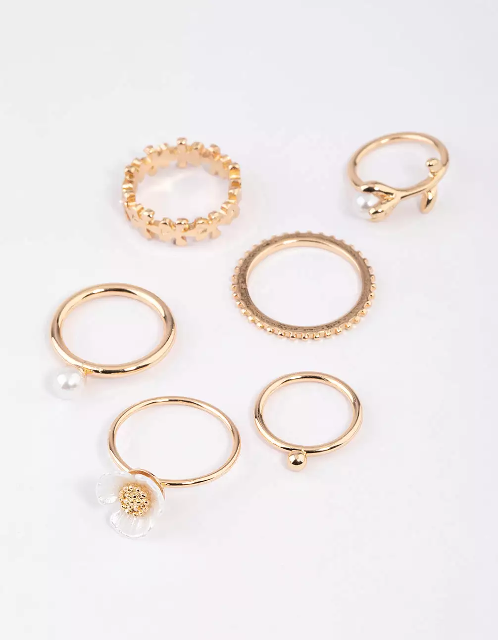 Gold Pearl Flower Ring 6-Pack