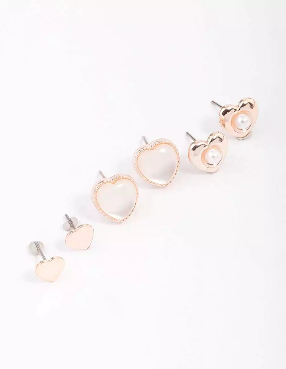 Gold Pearl Heart Stud Earring 3-Pack