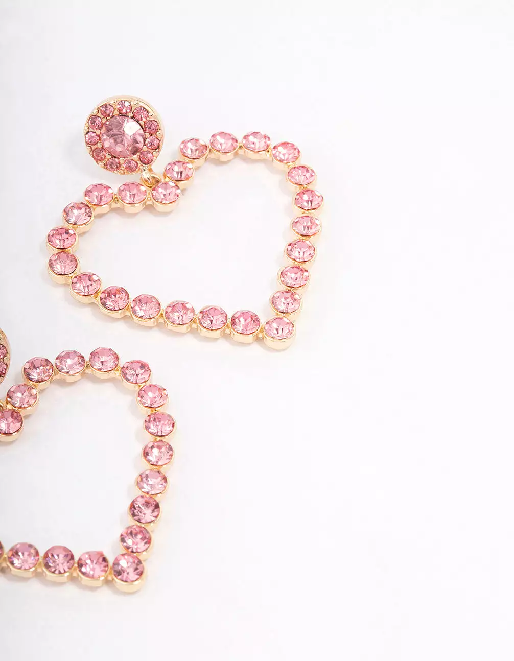 Gold Pink Diamante Luxe Heart Drop Earrings