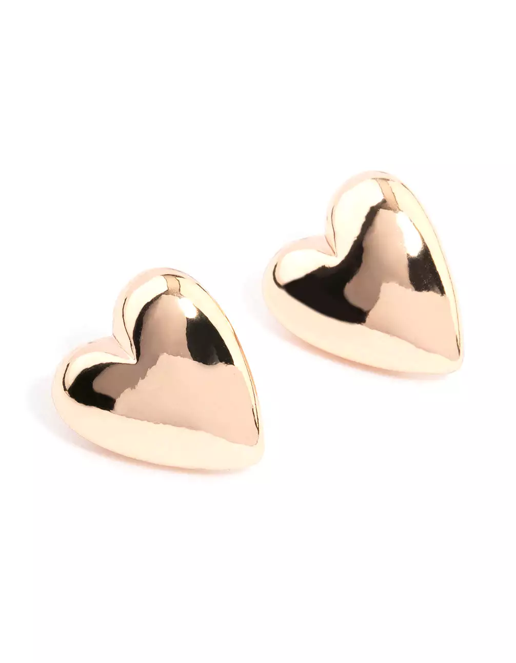 Gold Plain Chubby Heart Stud Earrings