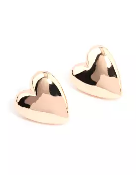 Gold Plain Chubby Heart Stud Earrings