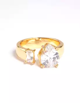 Gold Plated Cubic Zirconia Emerald Cut Ring