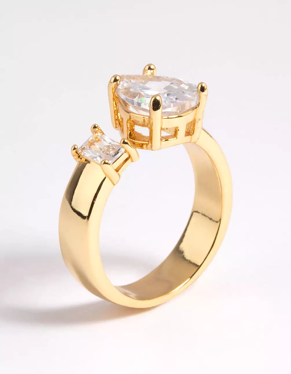 Gold Plated Cubic Zirconia Emerald Cut Ring