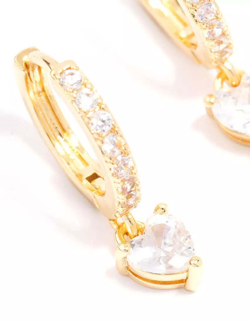 Gold Plated Cubic Zirconia Heart Huggie Earrings