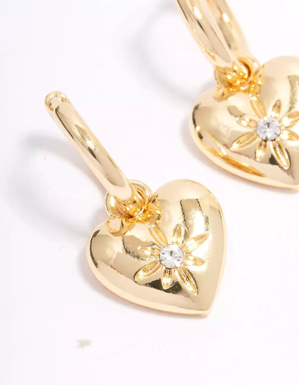 Gold Plated Diamante Heart Huggie Hoop Earrings