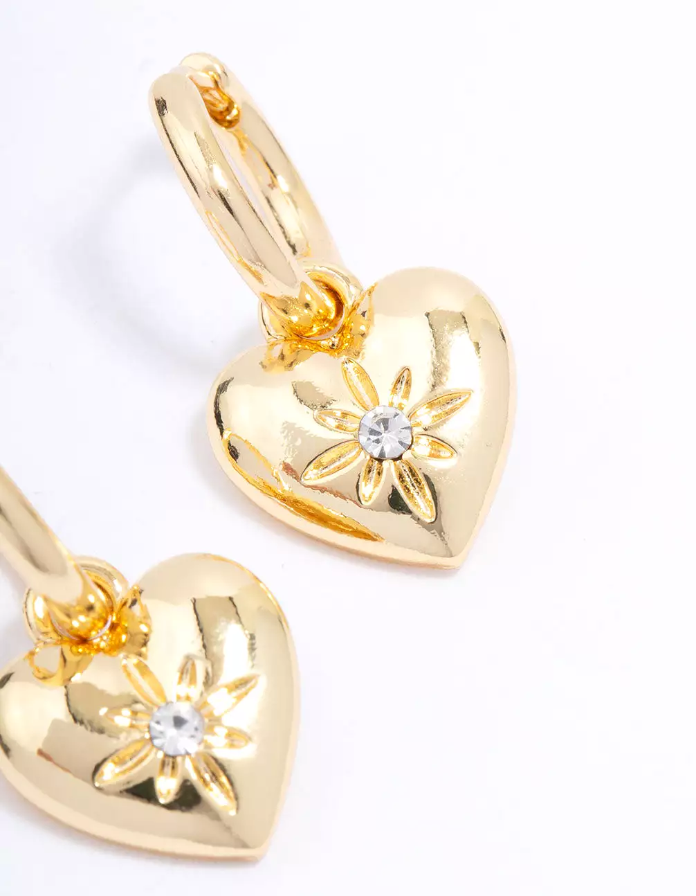 Gold Plated Diamante Heart Huggie Hoop Earrings