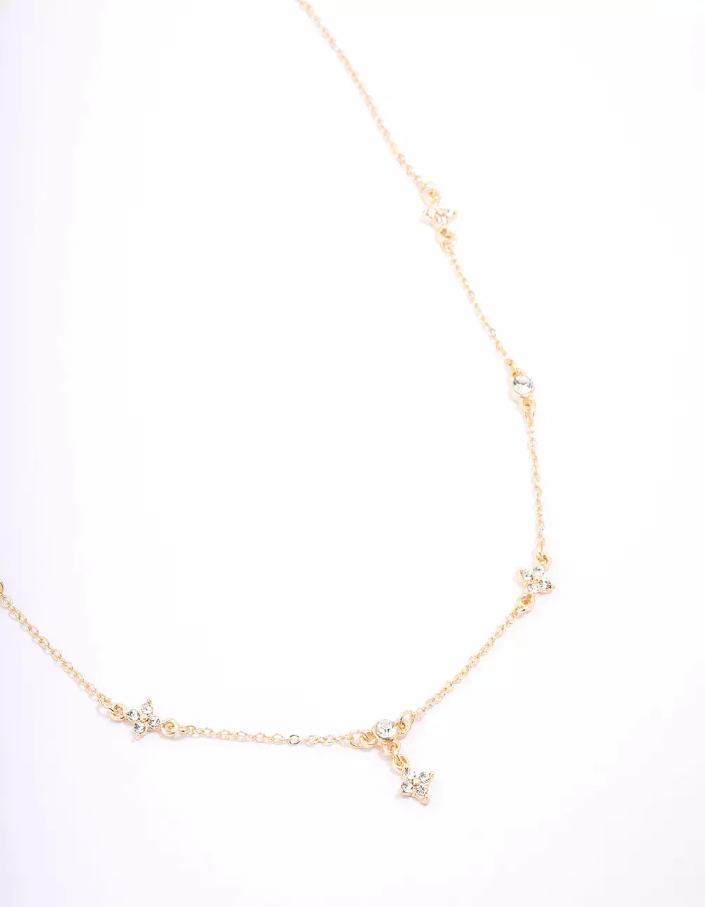 Gold Plated Diamante Station Pendant Necklace