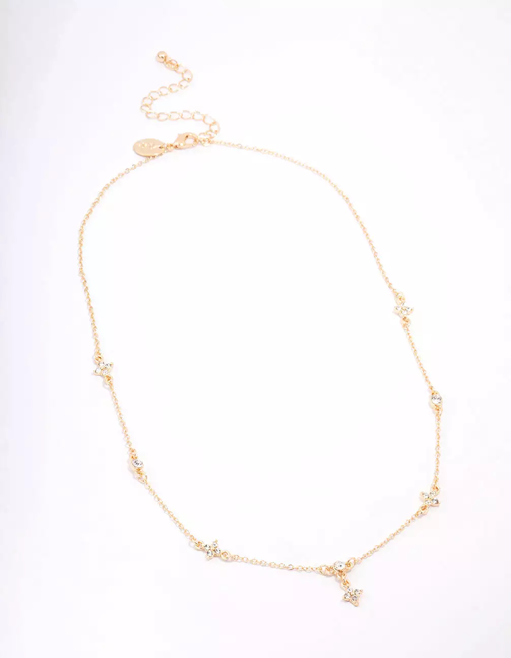 Gold Plated Diamante Station Pendant Necklace